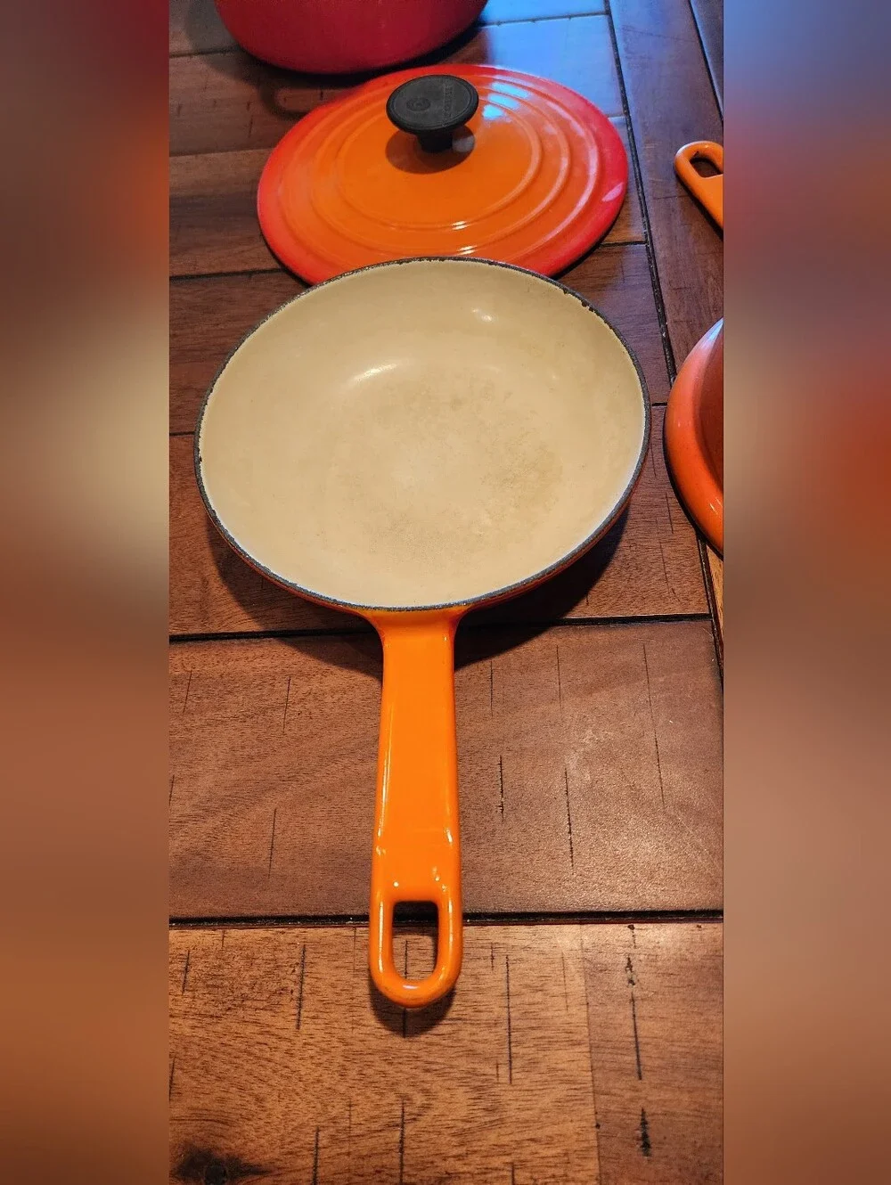Le Creuset Enamel Cast Iron dutch oven skilet & pan beautiful burnt orange